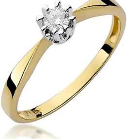 Eleganter Damen Solitär Versprechen Ring aus 585er 14k Gold mit natürlichen Diamant Brillanten