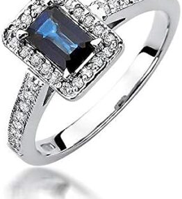Eleganter Damen Ring aus 585er 14k Gold mit echtem Saphir, Edelsteinen und Diamanten