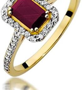 Eleganter Damen Ring aus 585er 14k Gelbgold mit echtem Edelstein, Diamanten und Brillanten