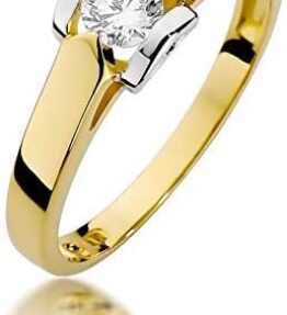 Eleganter Solitär Verlobungsring für Damen in 585er 14k Gelbgold mit natürlichem Diamant