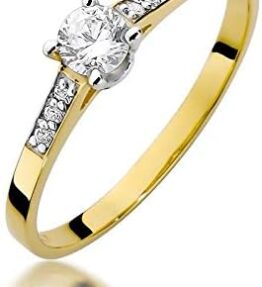 Eleganter Damen Solitär Verlobungsring aus 585er 14k Gold mit natürlichen Diamant Brillanten