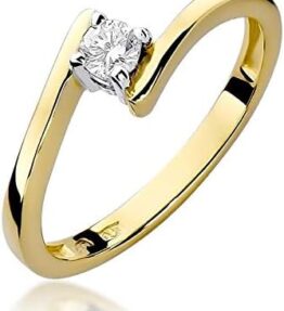 Eleganter Damen Solitär Verlobungsring aus 585er 14k Gold mit natürlichen Brillant-Diamanten