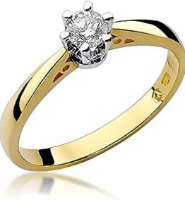 Eleganter Damen Solitär Verlobungsring aus 585er 14k Gelbgold mit Natürlichen Diamant Brillanten