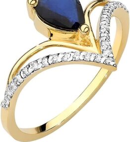 Eleganter Damen Ring mit 585er 14k Gelbgold, echtem Saphir, Edelsteinen und Diamanten