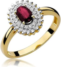 Eleganter Damen Ring 585 14k Gold mit Gelbgold, Edelsteinen, Diamanten und Brillanten