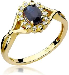 Eleganter Damen Ring aus 585er 14k Gelbgold mit Echt-Edelsteinen, Diamanten und Brillanten
