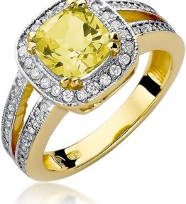 Eleganter Damen Ring aus 585er 14k Gelbgold mit Edelsteinen, Diamanten und Brillanten