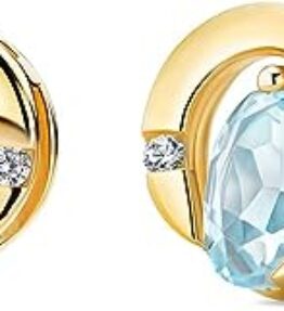 Elegante 0.02 Ct Diamant Ohrringe Damen Gelbgold mit Blauem Topas