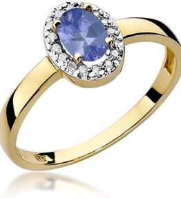Eleganter Damen Ring 585 14k Gold Gelbgold mit echten Edelsteinen, Diamanten und Brillanten