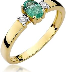 Eleganter Damen Ring aus 585er 14k Gelbgold mit echten Edelsteinen, Diamanten und Brillanten
