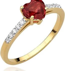 Eleganter Damenring mit 585er 14k Gelbgold, Rubin, Diamanten und Brillanten