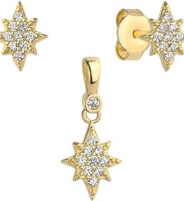 Elegantes Lumari Gold-Set: Ohrringe und Anhänger mit funkelndem Goldpolarstern