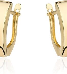 Elegant Gold Smooth Large Earrings with 585 Gold (14k) Closure