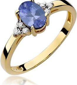 Eleganter Damen Ring aus 585er 14k Gelbgold mit Edelsteinen, Diamanten und Brillanten