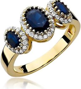 Eleganter Damen Ring aus 585er 14k Gold mit echtem Saphir, Edelsteinen, Diamanten und Brillanten