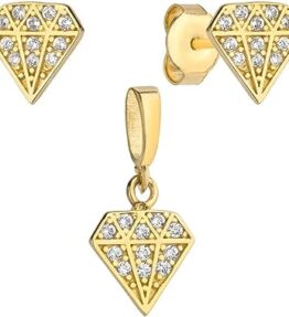 Strahlendes Lumari Gold-Set: Ohrringe und Gold-Diamant-Anhänger mit Zirkonen in 585er Gold (14k)