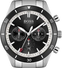 BOSS Herren Chronograph Quarz Armbanduhr Santiago mit Edelstahlarmband