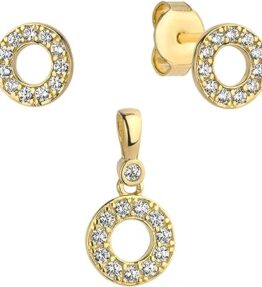 Elegantes Lumari Gold-Set: Ohrringe und Anhänger mit funkelnden Steinen in 585er Gold (14k)