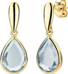 Elegante 14 Karat (585) Gold Damen Tropfen Ohrringe mit blauem Amethyst