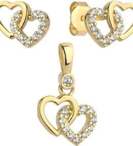 Zauberhaftes Lumari Gold-Set: Ohrringe & Anhänger mit Zwei Herzen in 585er Gold (14k)