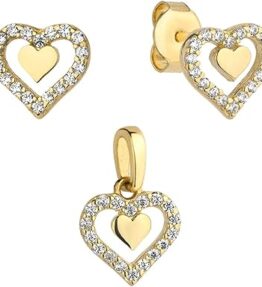 Strahlendes Lumari Gold-Set: Ohrringe und Herzanhänger mit Zirkonen Gold 585 (14k)