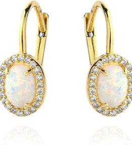 Eleganter Lumari Gold-Ovaler Opal-Ohrring mit Zirkonumrandung (585 Gold)