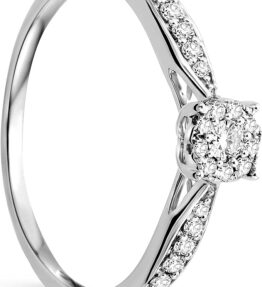 Eleganter OROVI Solitär Ring Damen Weißgold 9 Karat mit 0,2 ct Diamant Brillianten
