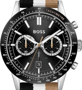 BOSS Chronograph Quarz Uhr für Herren mit Schwarzes, Weisses und Beiges Lederarmband - 1513963