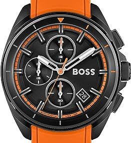 BOSS Chronograph Quarz Uhr für Herren mit Oranges Silikonarmband - 1513957