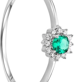 Eleganter OROVI Solitär Ring Damen Weißgold 9 Karat mit Smaragd Diamant Brillianten