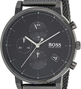 BOSS Chronograph Quarz Uhr für Herren mit Schwarzes Edelstahl-Mesh-Gliederarmband - 1513813