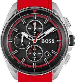 BOSS Chronograph Quarz Uhr für Herren mit Rotes Silikonarmband - 1513959