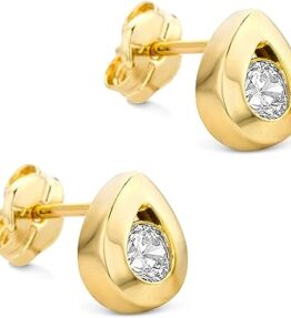 Strahlende Eleganz: Orovi Damen Ohrringe mit 14 Karat (585) Gelbgold und funkelndem Solitär Rundschliff Zirkonia