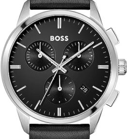 BOSS Chronograph Quarz Uhr für Herren mit Schwarzes Lederarmband - 1513925