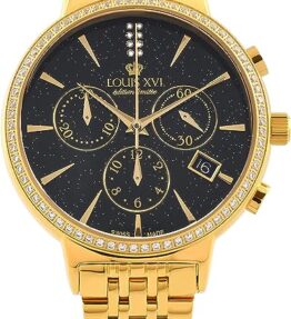 Elegante LOUIS XVI Damen-Armbanduhr Comtesse Stahlband Gold Schwarz Stars Edition Chronograph