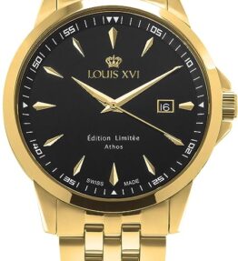 Elegante LOUIS XVI Herren-Armbanduhr Athos Slim Stahlband Gold Schwarz