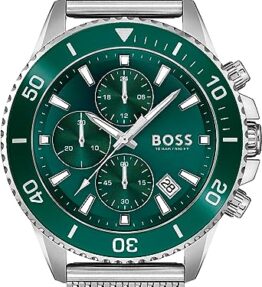 BOSS Chronograph Quarz Uhr für Herren mit Silbernes Edelstahl-Mesh-Gliederarmband - 1513905