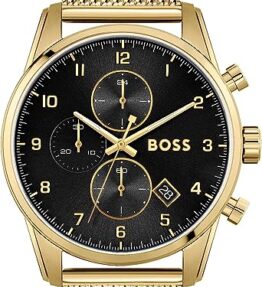 BOSS Herren Chronograph Uhr Skymaster mit Edelstahl-Mesh-Armband