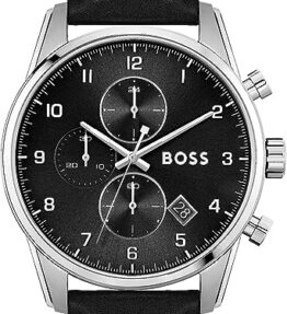 BOSS Chronograph Quarz Uhr für Herren mit Schwarzes Lederarmband - 1513782