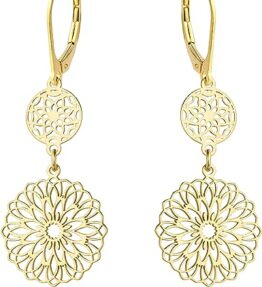 Elegante 333er 8k Gold Gelbgold Ohrhänger mit Mandala Blumenmotiv