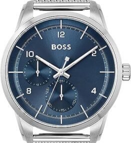 BOSS Multi Zifferblatt Quarz Uhr für Herren mit Silbernes Edelstahl-Mesh-Gliederarmband - 1513942