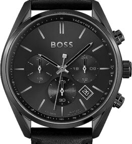 BOSS Chronograph Quarz Uhr für Herren mit Schwarzes Lederarmband - 1513880