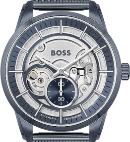 BOSS Automatik-Uhrwerk für Herren mit Blaues Edelstahl-Mesh-Gliederarmband - 1513946